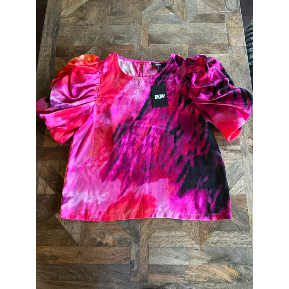 DKNY Tie-Dye Puff Sleeve Top Pink/Black Size S
